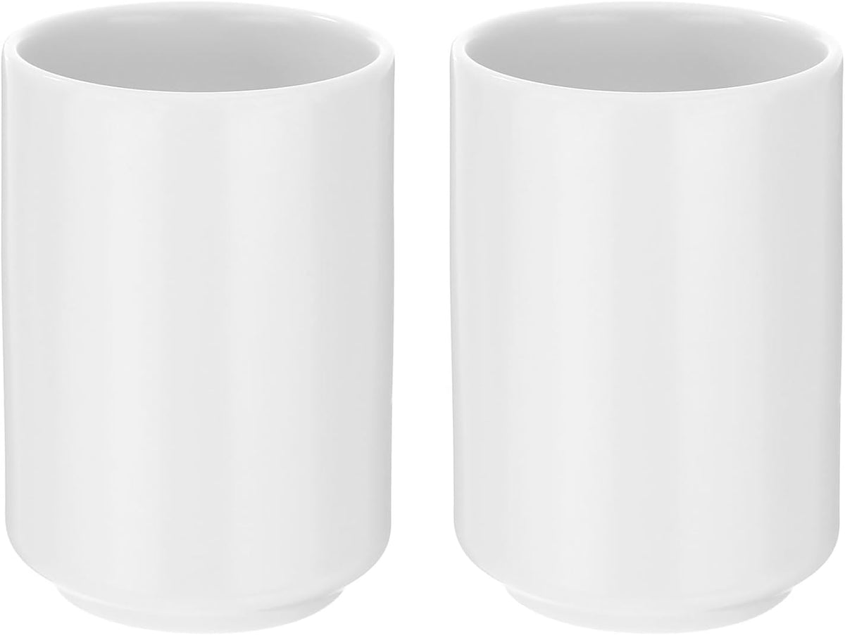 HARFINGTON 2pcs Japanese Ceramic Tea Cups 8oz / 240ml Simple Solid Color No Handle Ceramic Tea Mugs Matte Glazed Cylindrical Cup for Matcha Tea Wine White Tea Coffee Drinks, White
