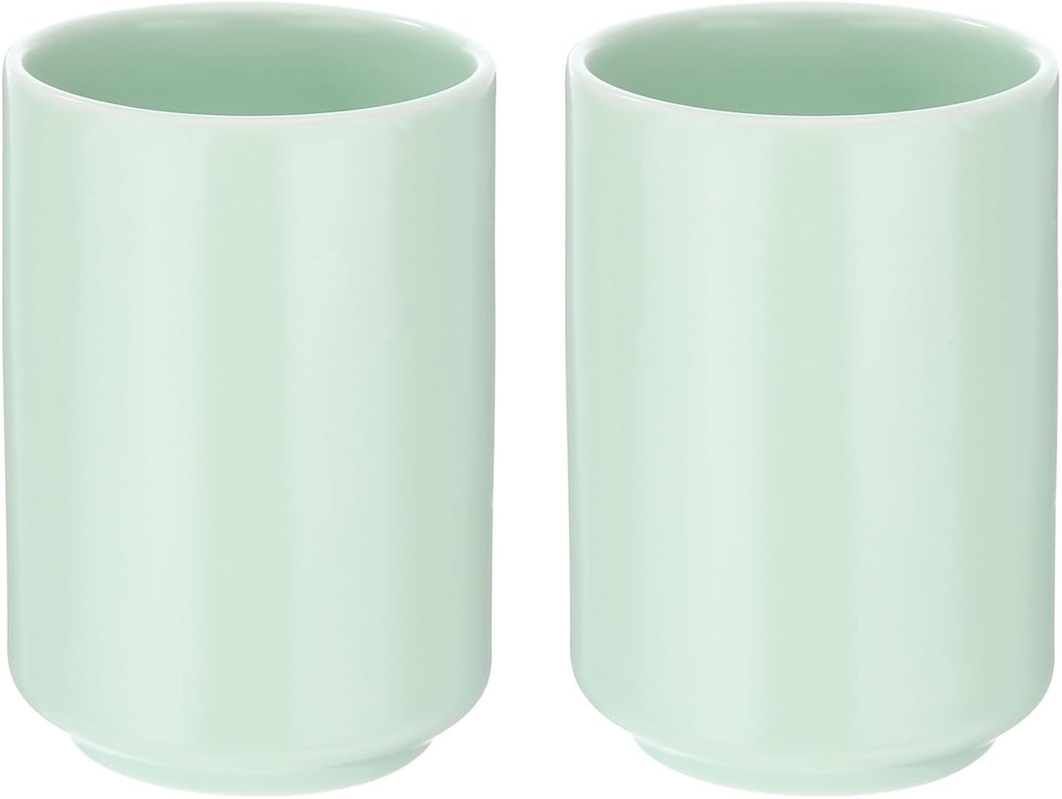HARFINGTON 2pcs Japanese Ceramic Tea Cups 8oz / 240ml Simple Solid Color No Handle Ceramic Tea Mugs Matte Glazed Cylindrical Cup for Matcha Tea Wine White Tea Coffee Drinks, White