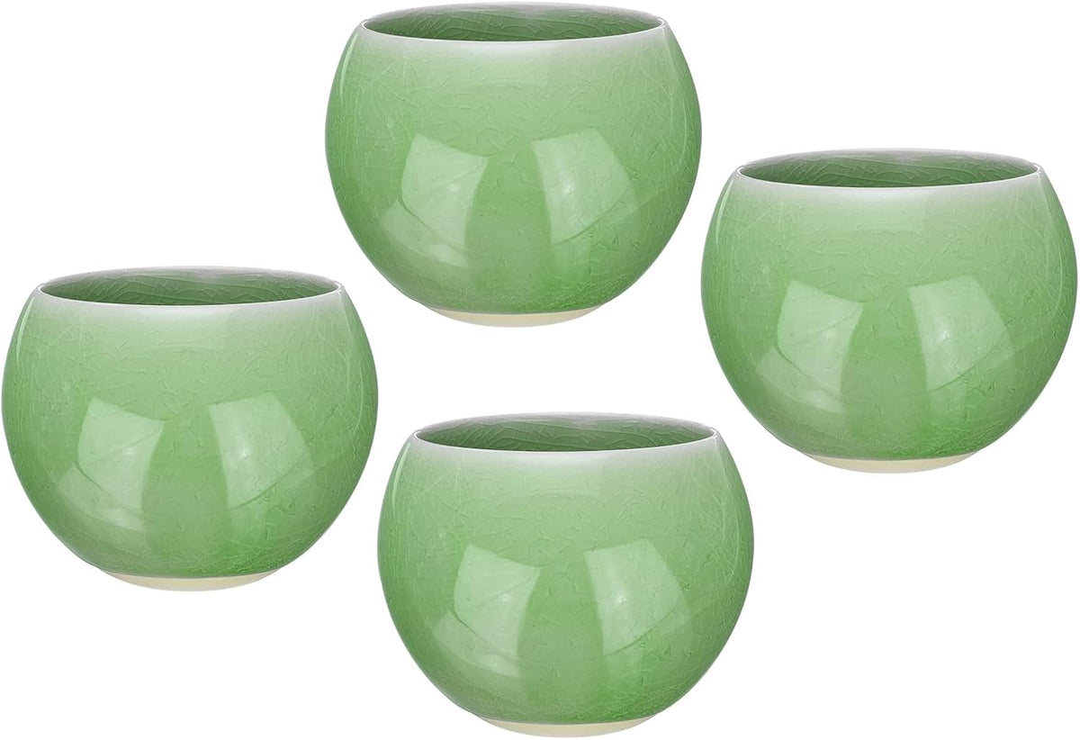 HARFINGTON 4pcs Handmade Tea Bowls 150ml / 5oz Ice Crack Decoration Chinese Japanese Teacup Ceramic Gong Fu Tea Set for Office Home Gifts, Green