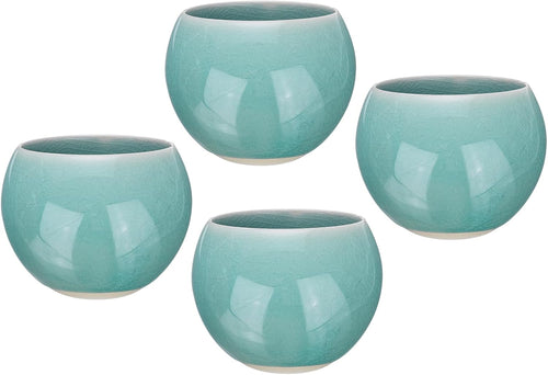 HARFINGTON 4pcs Handmade Tea Bowls 150ml / 5oz Ice Crack Decoration Chinese Japanese Teacup Ceramic Gong Fu Tea Set for Office Home Gifts, Green