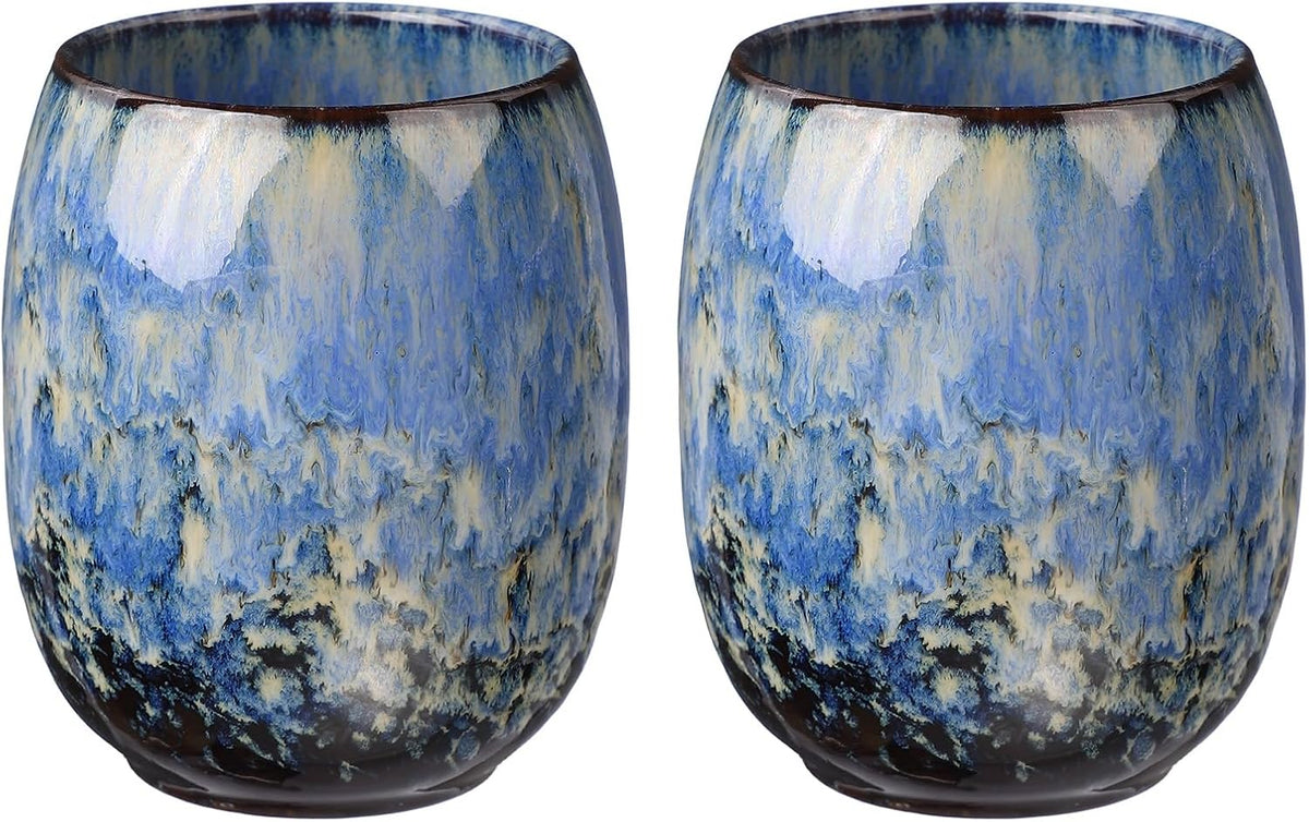 HARFINGTON Chinese Ceramic Teacup 5.41oz Sapphire Blue No Handle