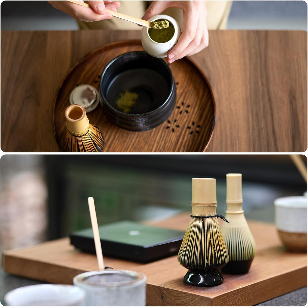 HARFINGTON Ceramic Chasen Stand 73mm Matcha Whisk set Cherry Blossoms White